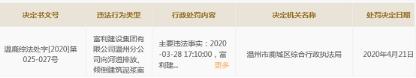 中国经济网络北京5月12日（记者张海军）最近，温州陆城区综合行政执法局罚款10，温州分公司000元（以下简称“傅李建筑”）。它的非法事实是3月28日， 2020年在温州市核心， 耶和力是泥的行为，污染的河流。国家企业信用信息宣传系统网站宣传行政处罚决定。记者发现，努力是一家金融发展集团有限公司那 有限公司 （以下简称“Poly Real Estate”。股票代码：600048）频率分子。